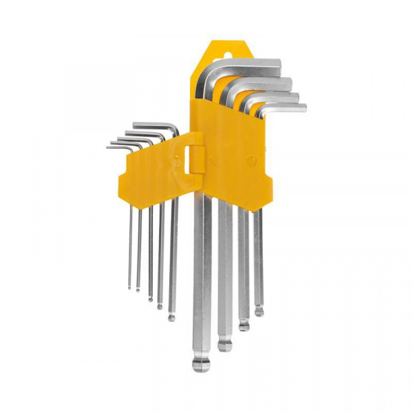 Набор ключей имбусовых HEX 1.5-10мм CrV 9шт удлиненные с шаром Kranz KR-12-5211